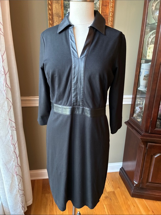Talbots Dresses & Skirts - Talbots Black Faux Leather Trim Ponte Dress Size 10 Petite